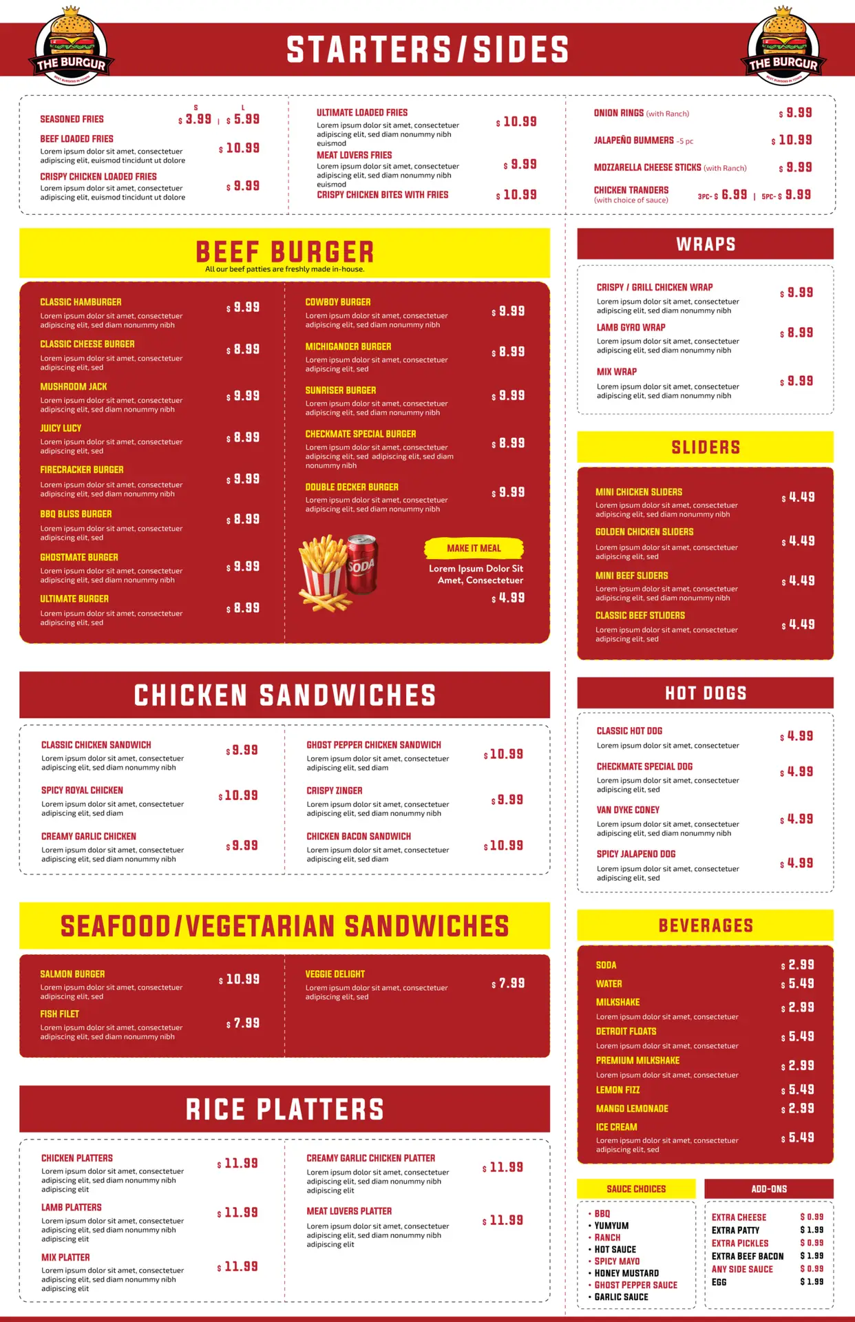 Dine-In Burger Restaurant Menu Template | 11x17 inch Flyer (EPS, JPG) - Image 2