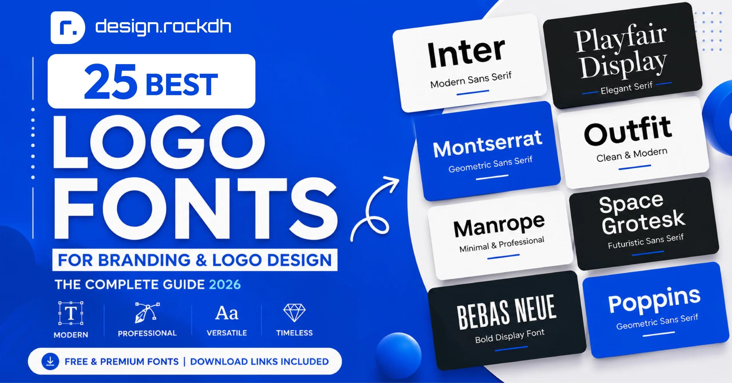 Collection of the best logo fonts including Inter, Montserrat, Outfit, Playfair Display, Poppins, and Manrope for modern branding and logo design.