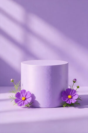 Purple Flower Product Display Pedestal Mockup with Soft Lavender Background