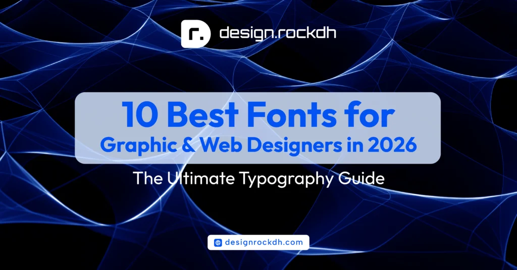 10 Best Fonts for Graphic Designers and Web Designers in 2026 featuring Inter, Roboto, Montserrat, Playfair Display, Poppins, Merriweather, Lora, Space Grotesk, Oswald, and Syne.