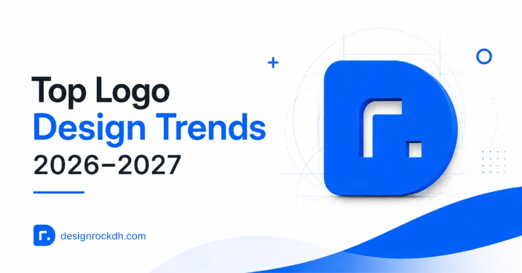 Logo design trends 2026–2027 featuring modern blue branding