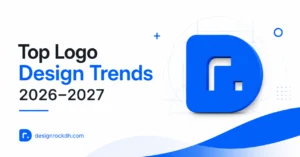 Logo design trends 2026–2027 featuring modern blue branding