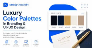 Luxury color palettes for branding and UI/UX design with gold, navy, black and neutral color swatches