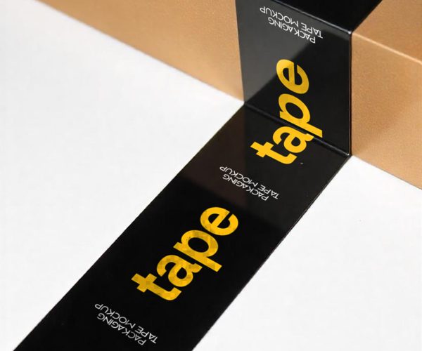 Packing tape with paper box mockup in real context